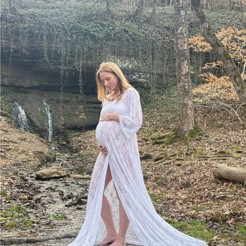 Pinkblush White Lace Off Shoulder Maternity Photoshoot Gown